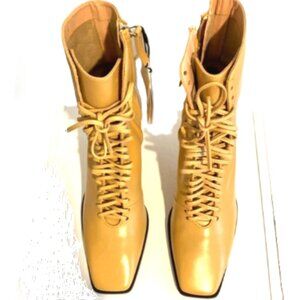 Leather ankle lace up boots